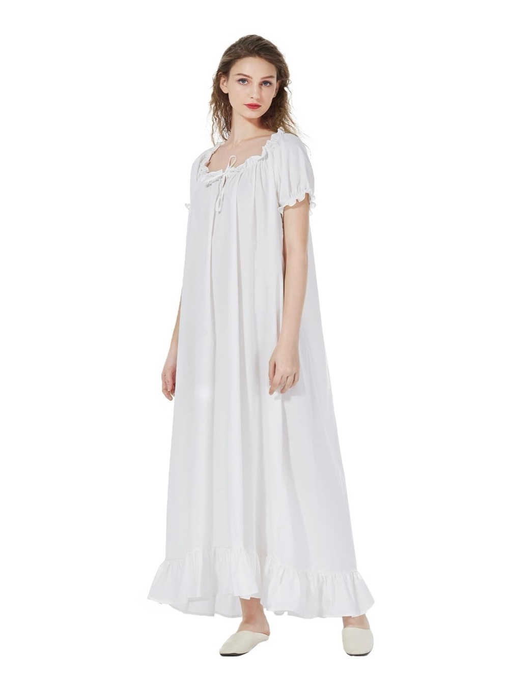 White Ruffled Cotton Nightgown - Classic Women's Sleepwear
